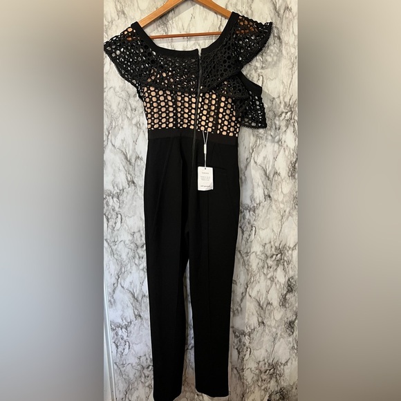 Self-Portrait Lace Frill Jumpsuit Black Size 2 - Picture 6 of 12